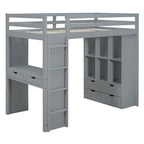 Twin Size Loft Bed with large shelves, writing desk and LED Light