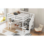 Hochbett in Full-Größe mit L-förmigem Schreibtisch, Schubladen, Schrank & Stauraumtreppe
