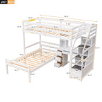 Hochbett in Twin-Größe mit separatem Bett, Stauraumtreppe, Schreibtisch, Regalen und Schubladen