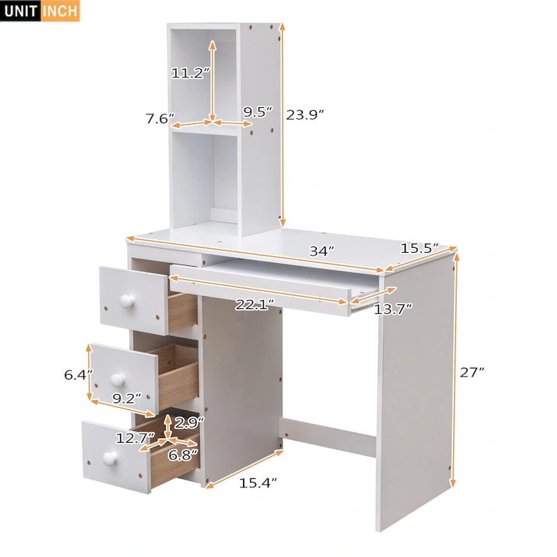 Hochbett in Twin-Größe mit separatem Bett, Stauraumtreppe, Schreibtisch, Regalen und Schubladen