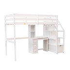Hochbett in Twin-Größe mit separatem Bett, Stauraumtreppe, Schreibtisch, Regalen und Schubladen