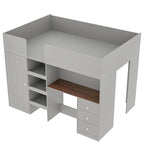 Holz-Hochbett in Full-Größe mit Kleiderschrank, Schreibtisch, Regalen und Schubladen