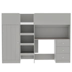 Holz-Hochbett in Full-Größe mit Kleiderschrank, Schreibtisch, Regalen und Schubladen