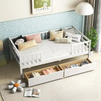 Cama infantil tamaño Twin con almacenamiento y 2 cajones extraíbles