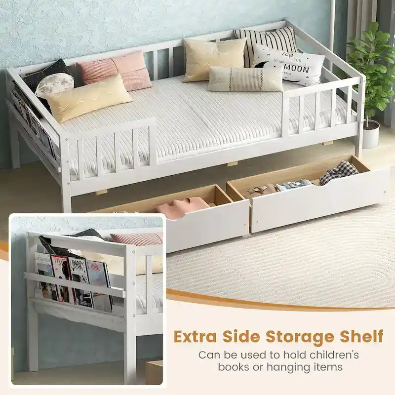 Cama infantil tamaño Twin con almacenamiento y 2 cajones extraíbles