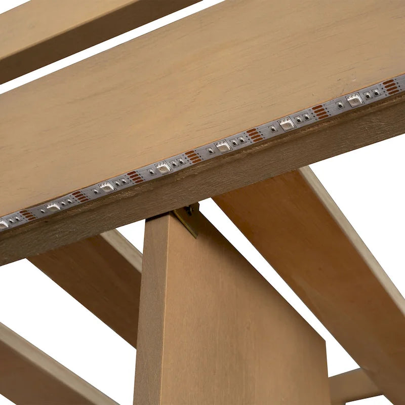 Massivholz-Hochbett in Twin-Größe mit integriertem Schreibtisch, LED-Beleuchtung, Ablageregalen, Schränken & Treppe