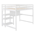 Hochbett in Full-Größe mit Schreibtisch, 3-stufigem Regal und beschreibbarer Tafel