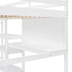 Hochbett in Full-Größe mit Schreibtisch, 3-stufigem Regal und beschreibbarer Tafel