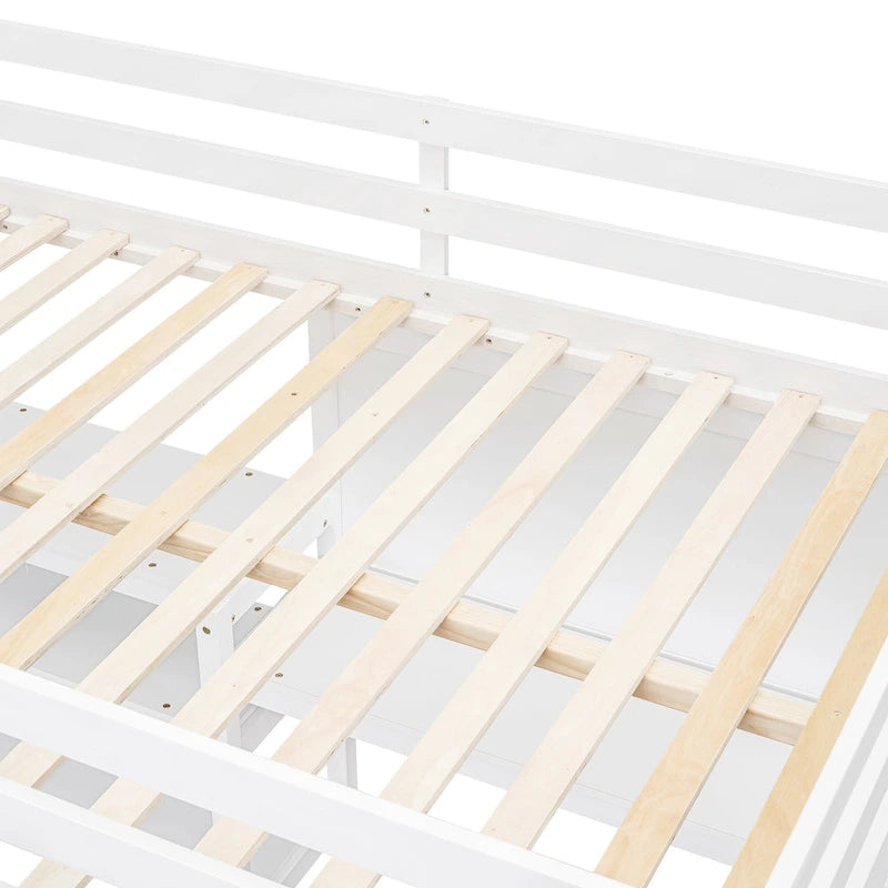 Hochbett in Full-Größe mit Schreibtisch, 3-stufigem Regal und beschreibbarer Tafel