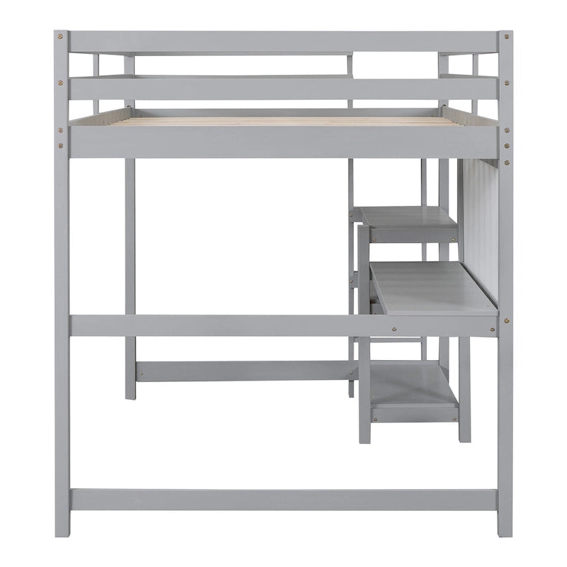 Hochbett in Full-Größe mit Schreibtisch, 3-stufigem Regal und beschreibbarer Tafel