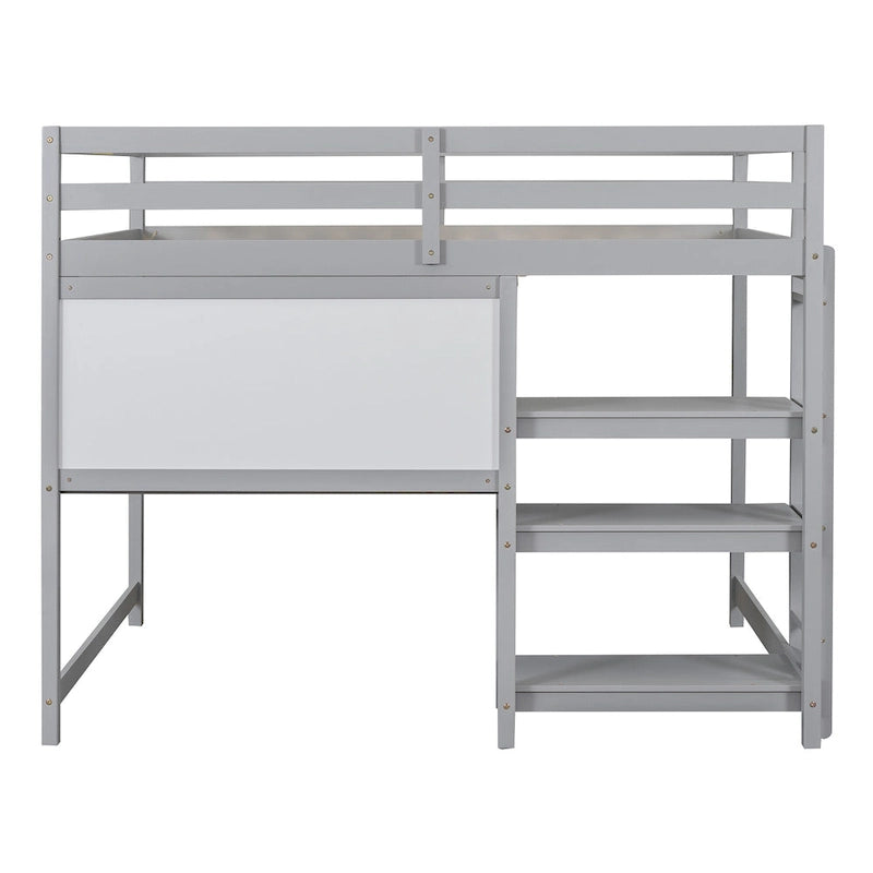 Hochbett in Full-Größe mit Schreibtisch, 3-stufigem Regal und beschreibbarer Tafel