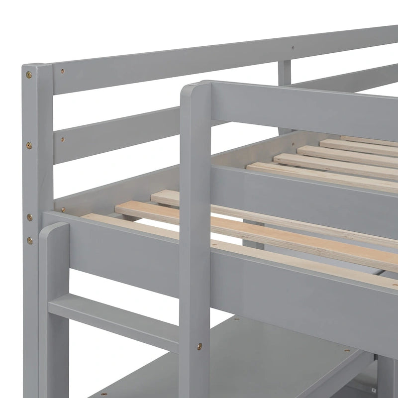 Hochbett in Full-Größe mit Schreibtisch, 3-stufigem Regal und beschreibbarer Tafel