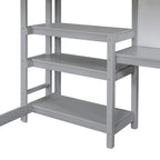 Hochbett in Full-Größe mit Schreibtisch, 3-stufigem Regal und beschreibbarer Tafel