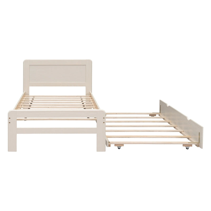 Cama blanca de madera maciza tamaño Twin con cama nido