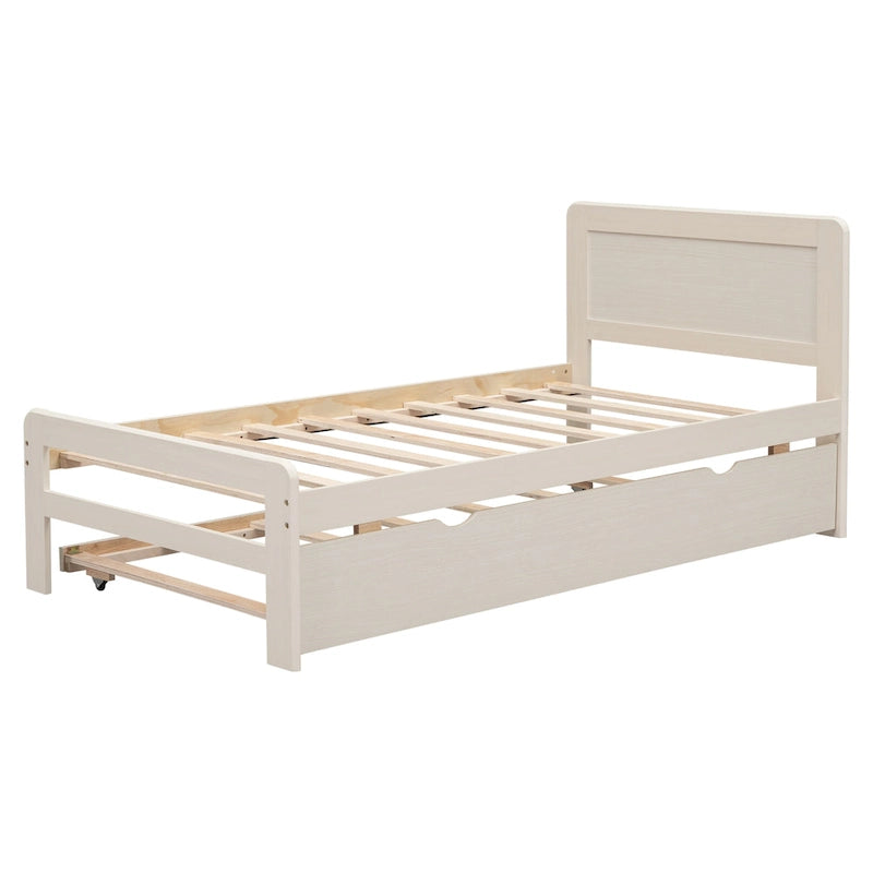 Cama blanca de madera maciza tamaño Twin con cama nido