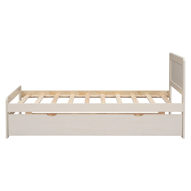 Cama blanca de madera maciza tamaño Twin con cama nido
