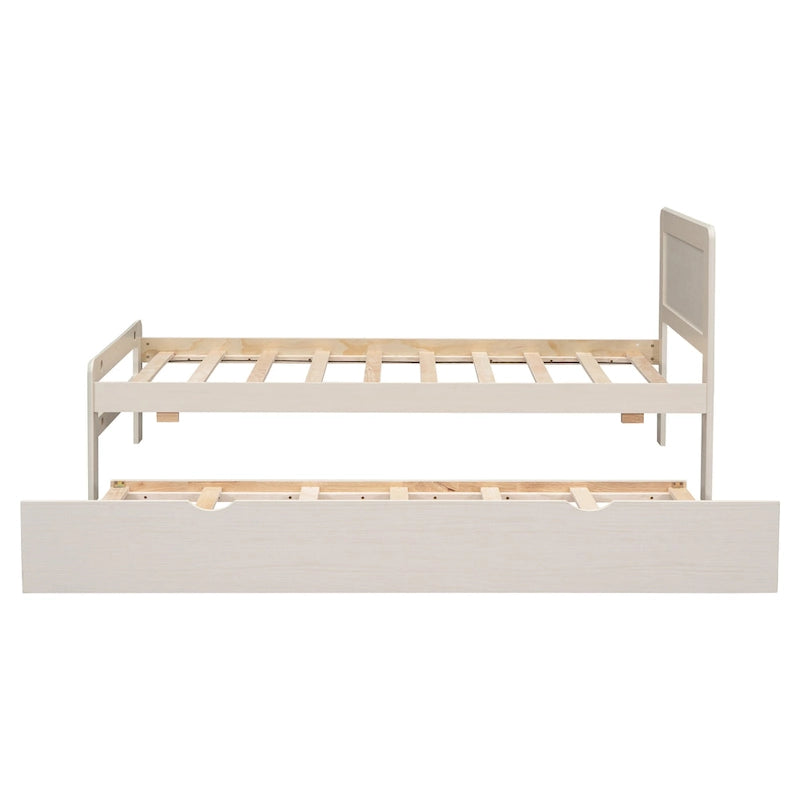 Cama blanca de madera maciza tamaño Twin con cama nido