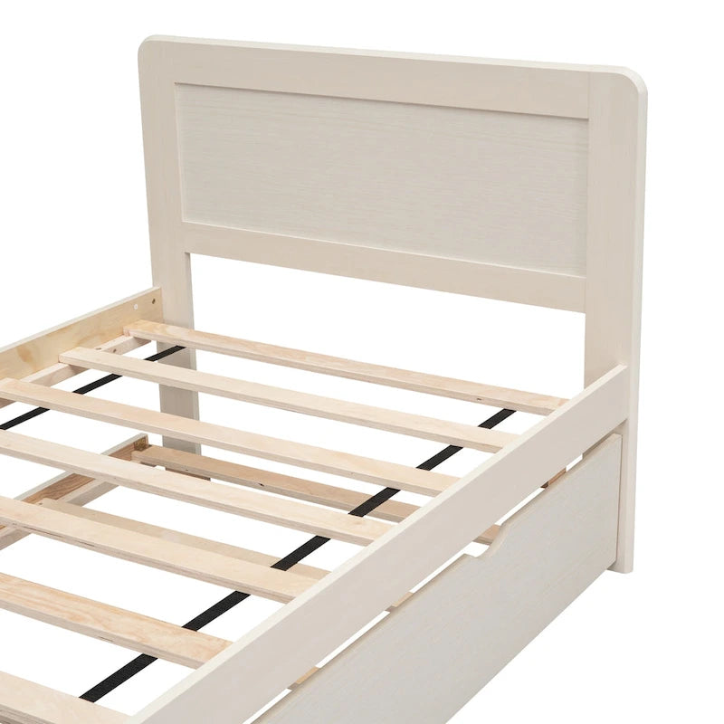 Cama blanca de madera maciza tamaño Twin con cama nido