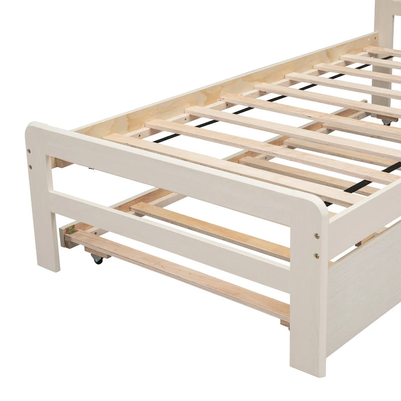 Cama blanca de madera maciza tamaño Twin con cama nido