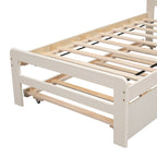 Cama blanca de madera maciza tamaño Twin con cama nido