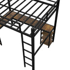 Cama alta metálica tamaño Full con escritorio, estantes, escalera y barandillas de seguridad