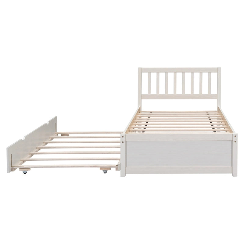 Cama Twin de madera de caucho con cama nido