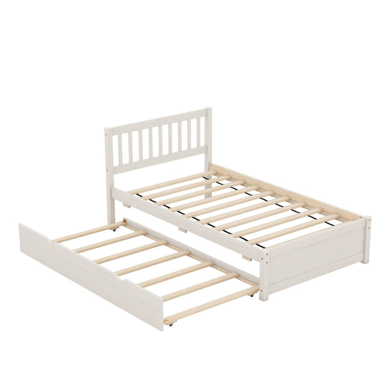 Cama Twin de madera de caucho con cama nido