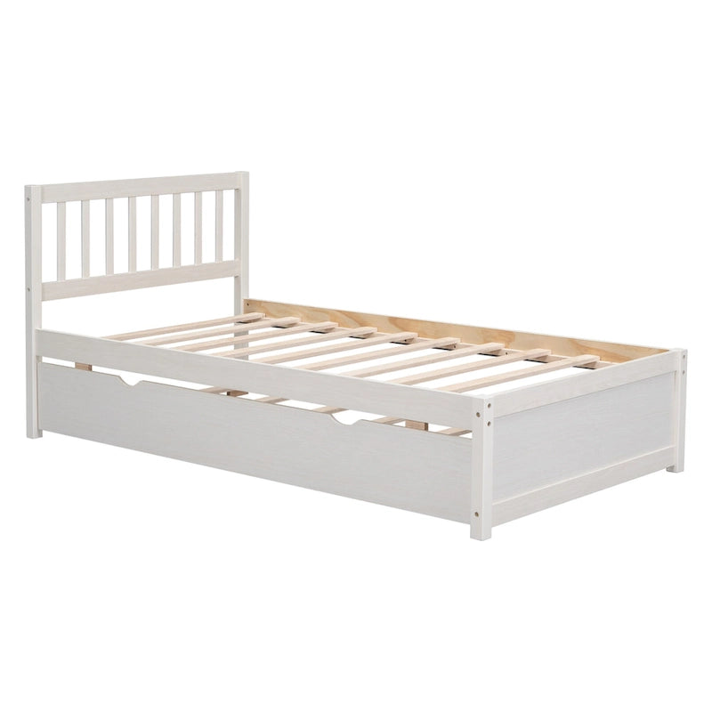 Cama Twin de madera de caucho con cama nido