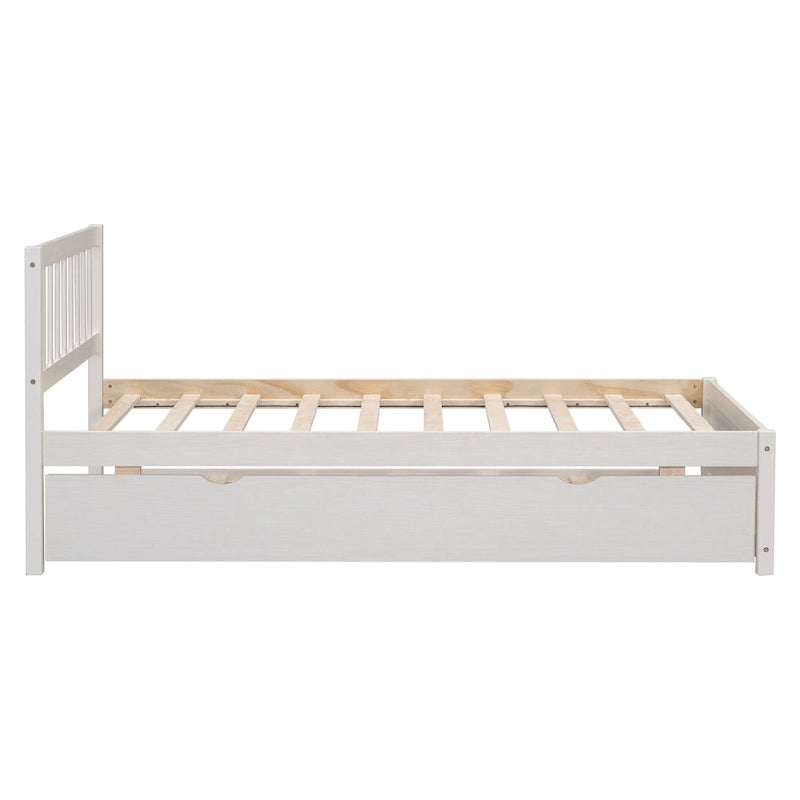 Cama Twin de madera de caucho con cama nido