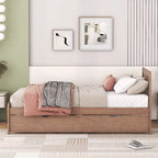 Estructura de cama de plataforma tamaño Twin con cama nido, construcción de madera de caucho y madera contrachapada, diseño moderno y ahorro de espacio