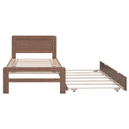 Estructura de cama de plataforma tamaño Twin con cama nido, construcción de madera de caucho y madera contrachapada, diseño moderno y ahorro de espacio