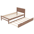 Estructura de cama de plataforma tamaño Twin con cama nido, construcción de madera de caucho y madera contrachapada, diseño moderno y ahorro de espacio