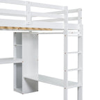 Massivholz-Hochbett mit L-förmigem Schreibtisch, Kleiderschrank & Regalen