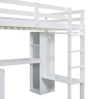 Massivholz-Hochbett mit L-förmigem Schreibtisch, Kleiderschrank & Regalen