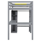 Massivholz-Hochbett mit L-förmigem Schreibtisch, Kleiderschrank & Regalen