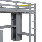 Massivholz-Hochbett mit L-förmigem Schreibtisch, Kleiderschrank & Regalen