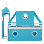 Cama alta tipo casita de madera maciza tamaño Twin azul con tobogán
