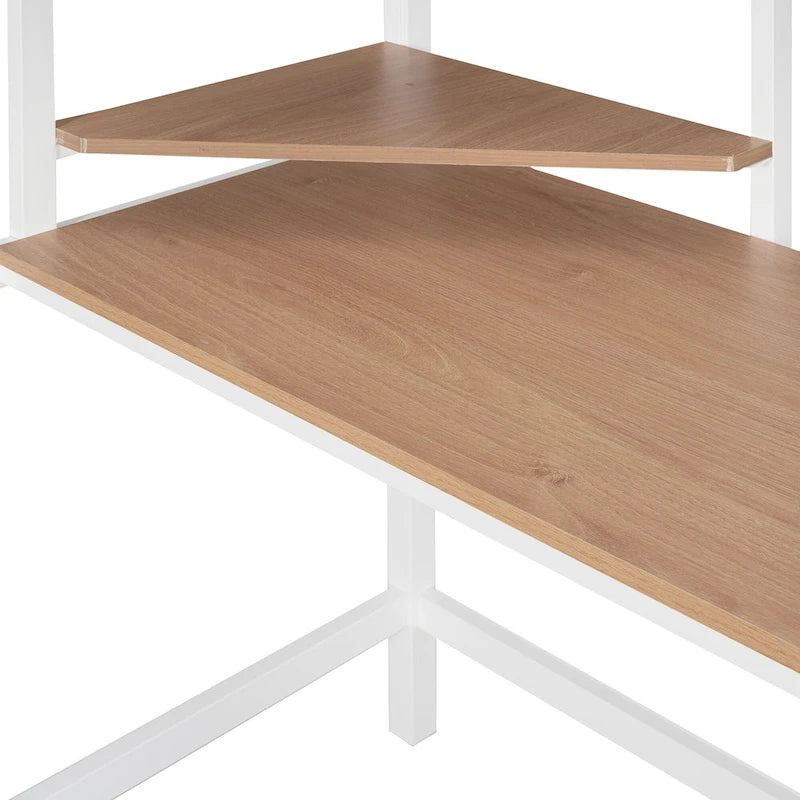 Cama alta metálica blanca tamaño Twin con escritorio, escalera y estantes para niños