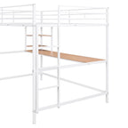 Weißes Metall-Hochbett in Full-Größe mit Schreibtisch, Leiter und Regalen für Kinder