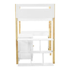 Cama alta blanca de madera maciza tamaño Twin con almacenamiento integrado y escritorio plegable
