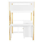 Cama alta blanca de madera maciza tamaño Twin con almacenamiento integrado y escritorio plegable