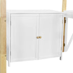 Cama alta blanca de madera maciza tamaño Twin con almacenamiento integrado y escritorio plegable