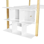 Cama alta blanca de madera maciza tamaño Twin con almacenamiento integrado y escritorio plegable