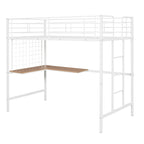 Cama alta metálica tamaño Twin con escritorio, escalera y rejilla metálica para niños, adolescentes, niñas y niños