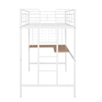 Cama alta metálica tamaño Twin con escritorio, escalera y rejilla metálica para niños, adolescentes, niñas y niños