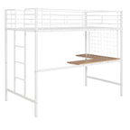 Cama alta metálica tamaño Twin con escritorio, escalera y rejilla metálica para niños, adolescentes, niñas y niños