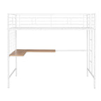 Cama alta metálica tamaño Twin con escritorio, escalera y rejilla metálica para niños, adolescentes, niñas y niños