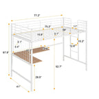 Cama alta metálica tamaño Twin con escritorio, escalera y rejilla metálica para niños, adolescentes, niñas y niños