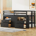 Lit mezzanine Twin en bois massif couleur Espresso avec tiroirs et armoires