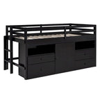 Lit mezzanine Twin en bois massif couleur Espresso avec tiroirs et armoires